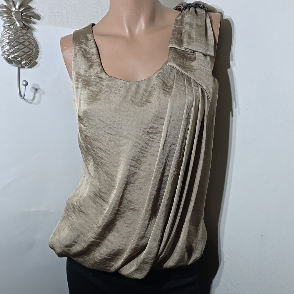 Adiva Taupe Draped Sleeveless Blouse Size Small Petite